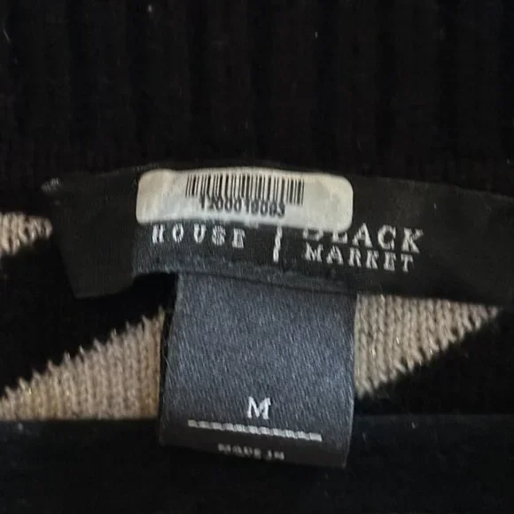White House Black Market Women's Black White w/Gold Shimmer Cowl Sweater Sz M - Picture 5 of 7